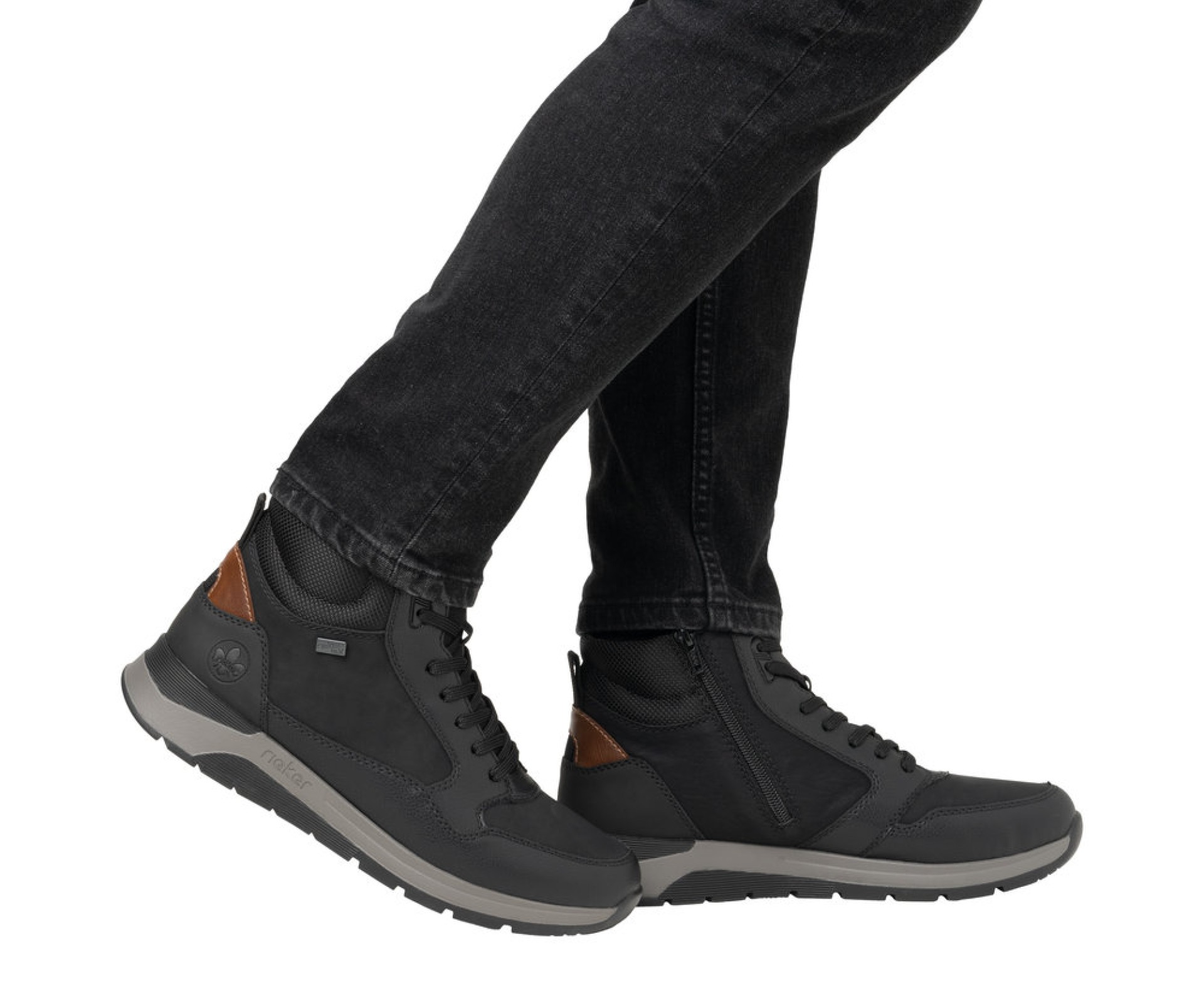 RIEKER fekete férfi bőr bokacipő