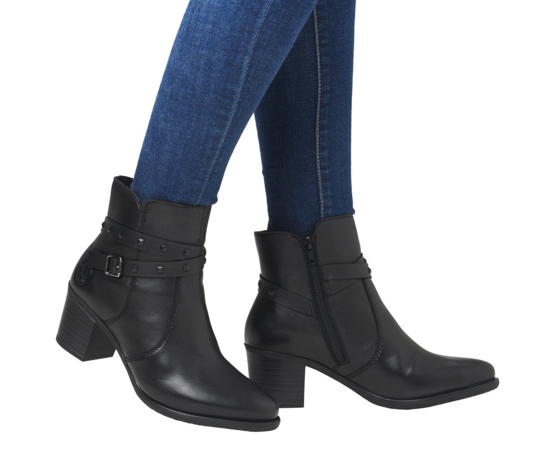 Rieker fekete női bőr bokacsizma