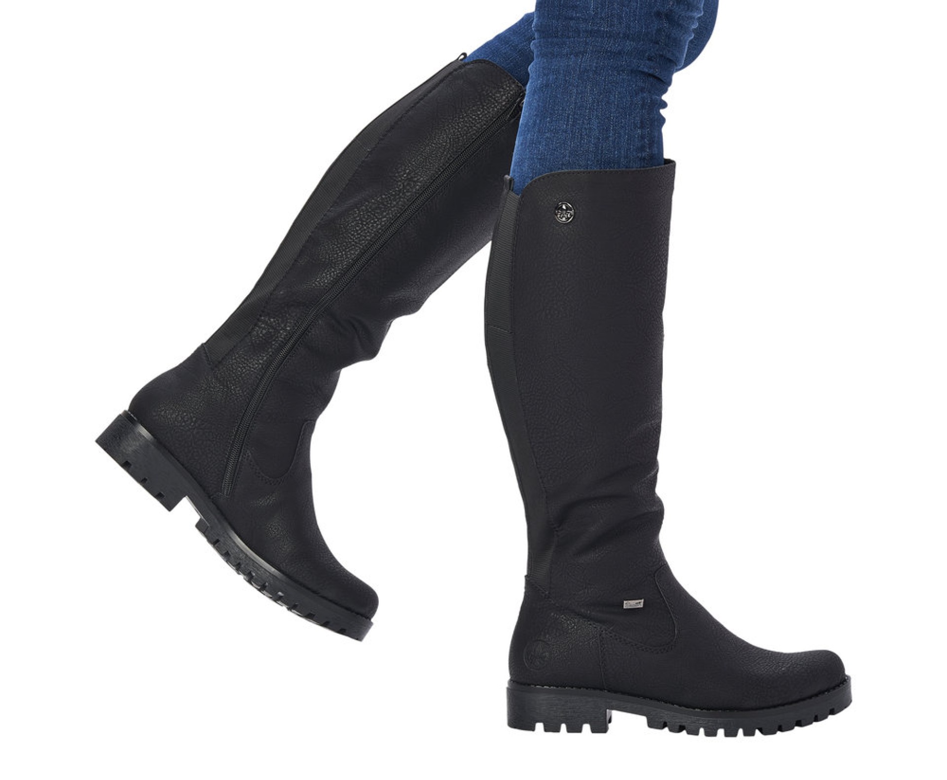 RIEKER fekete női hosszú szárú csizma