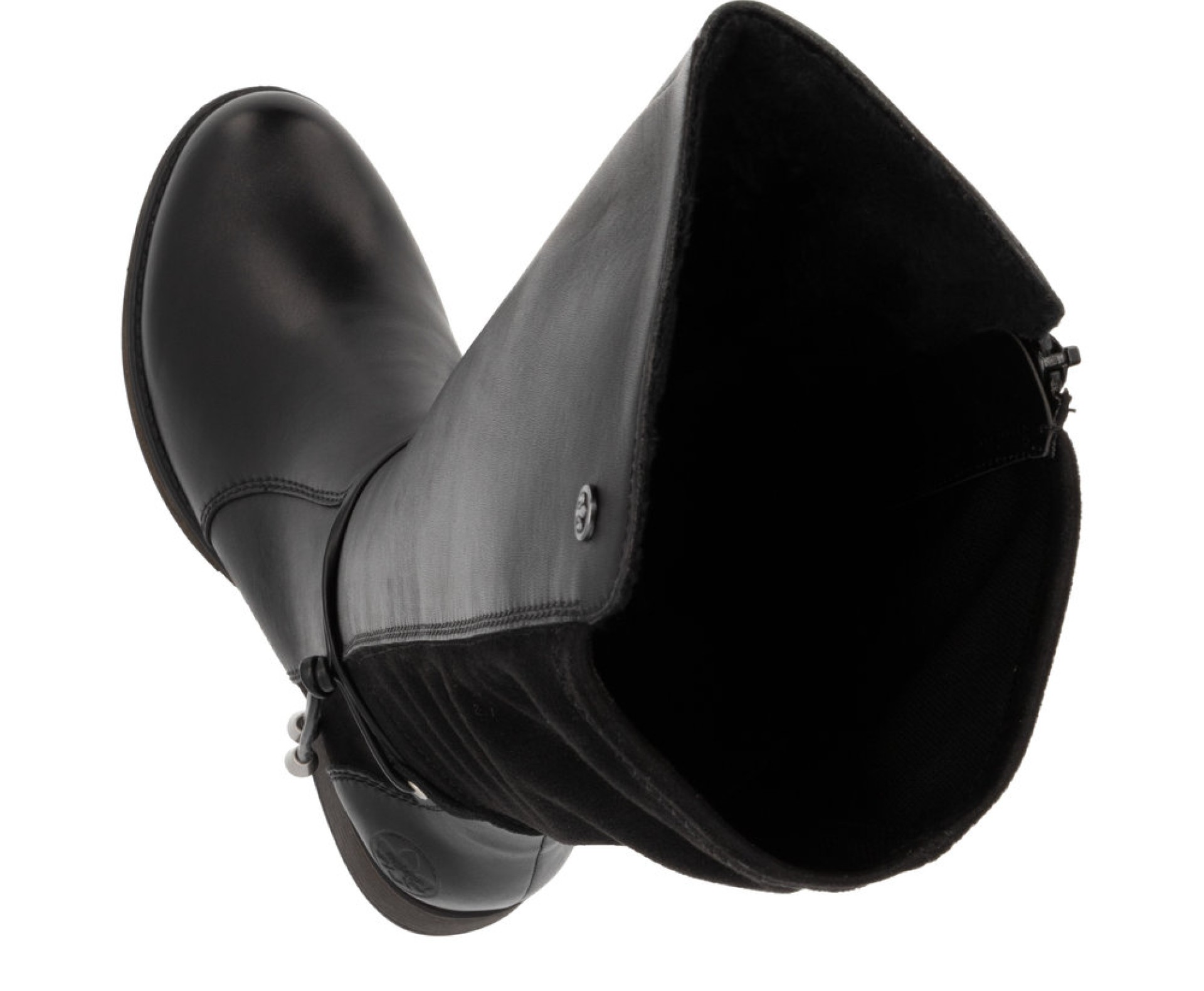 RIEKER fekete női bőr hosszú szárú csizma 