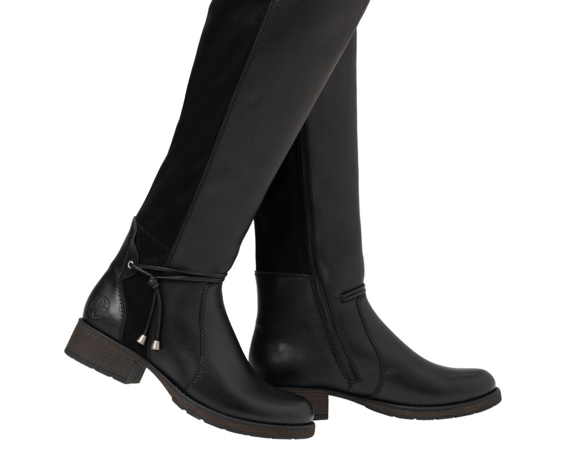 RIEKER fekete női bőr hosszú szárú csizma 