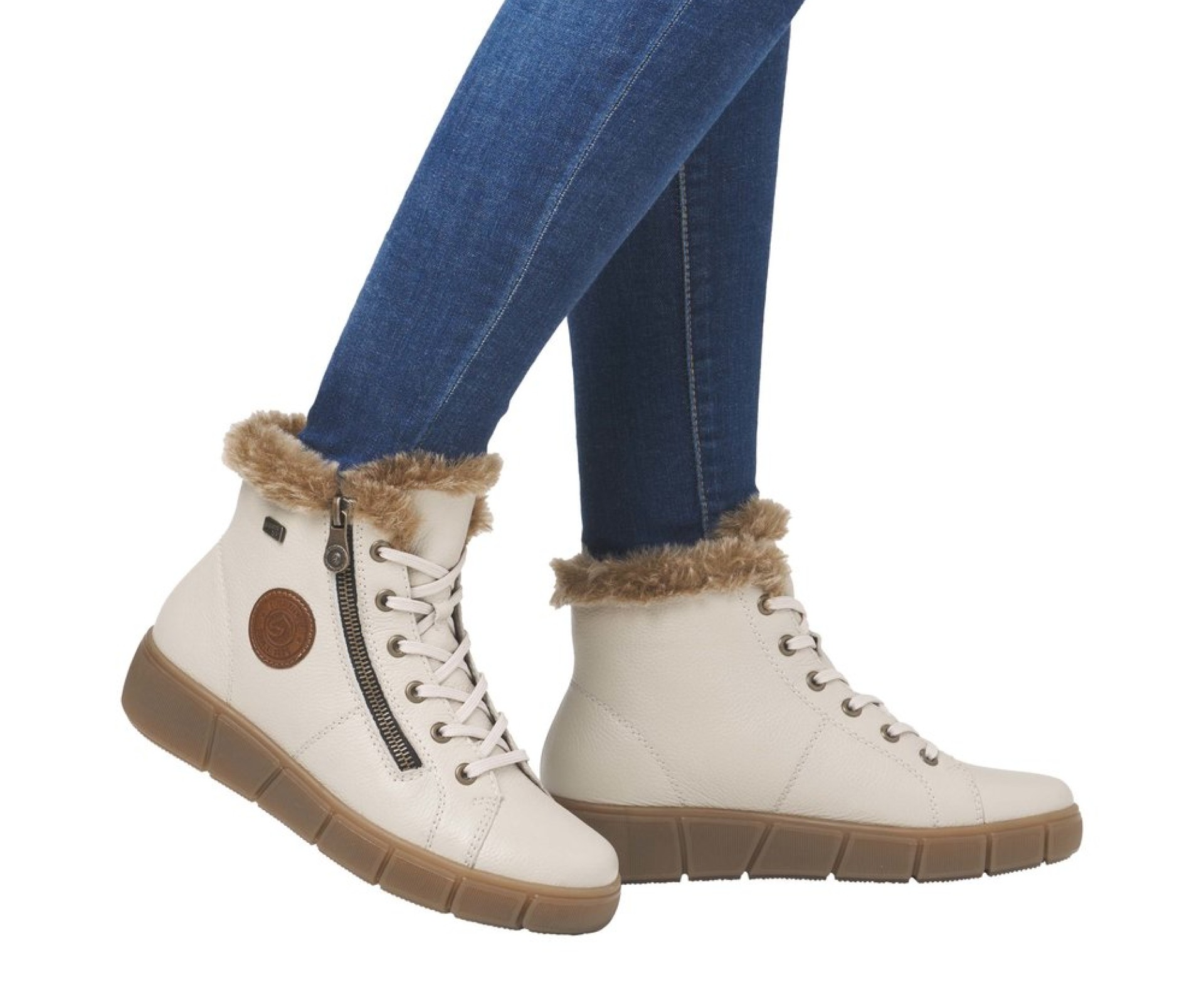 RIEKER bézs női  bőr bakancs 