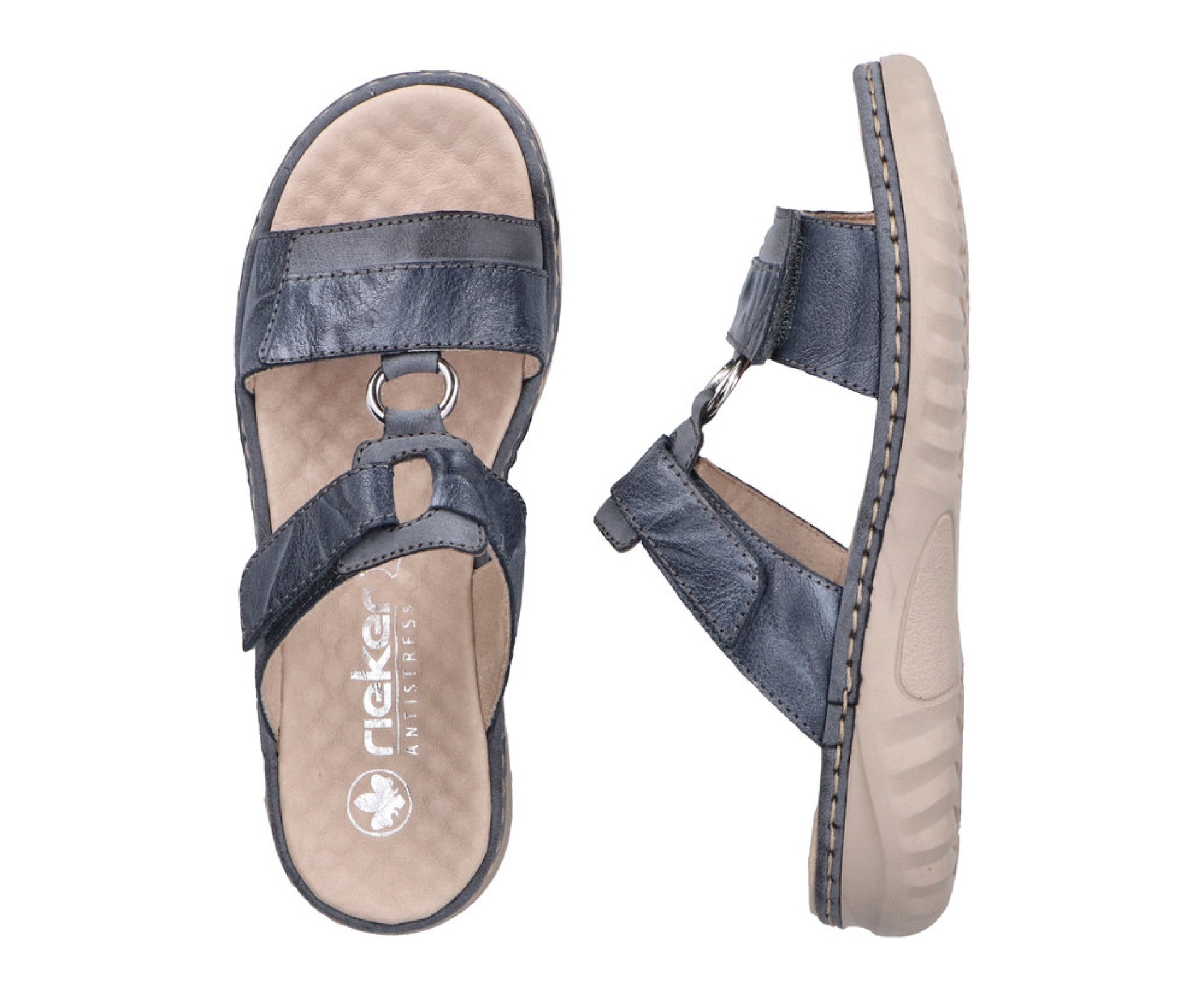 RIEKER kék női bőr papucs 