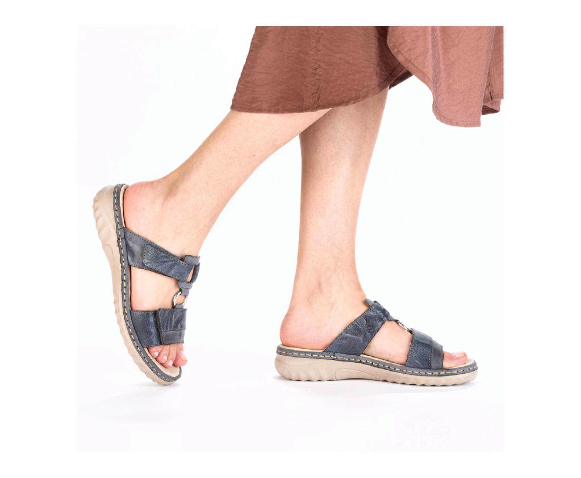 RIEKER kék női bőr papucs 