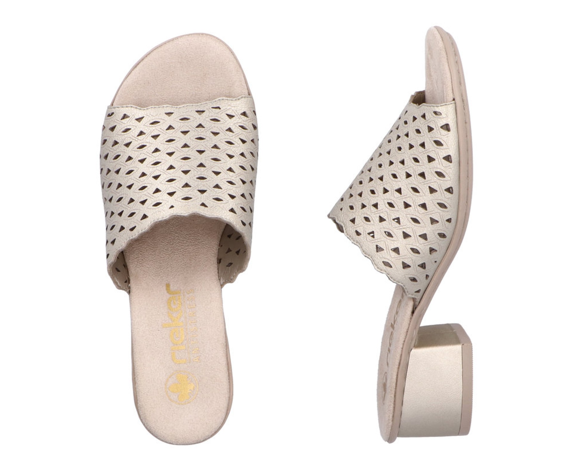 RIEKER arany női bőr papucs 