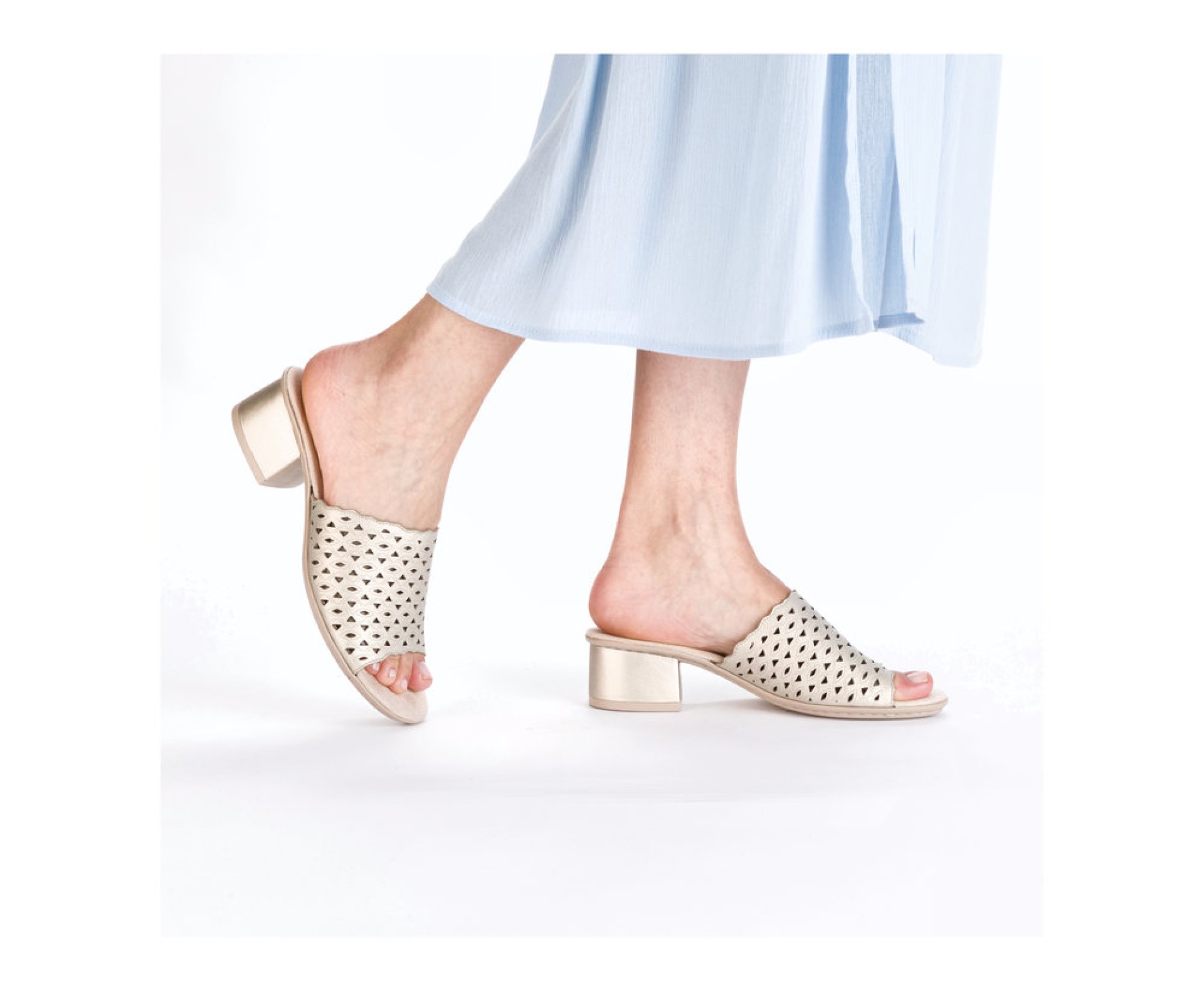 RIEKER arany női bőr papucs 