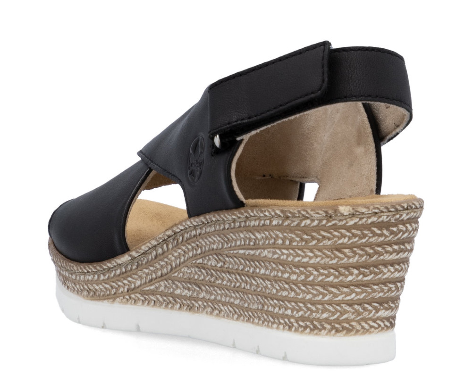 RIEKER fekete telitalpú női bőr szandál 