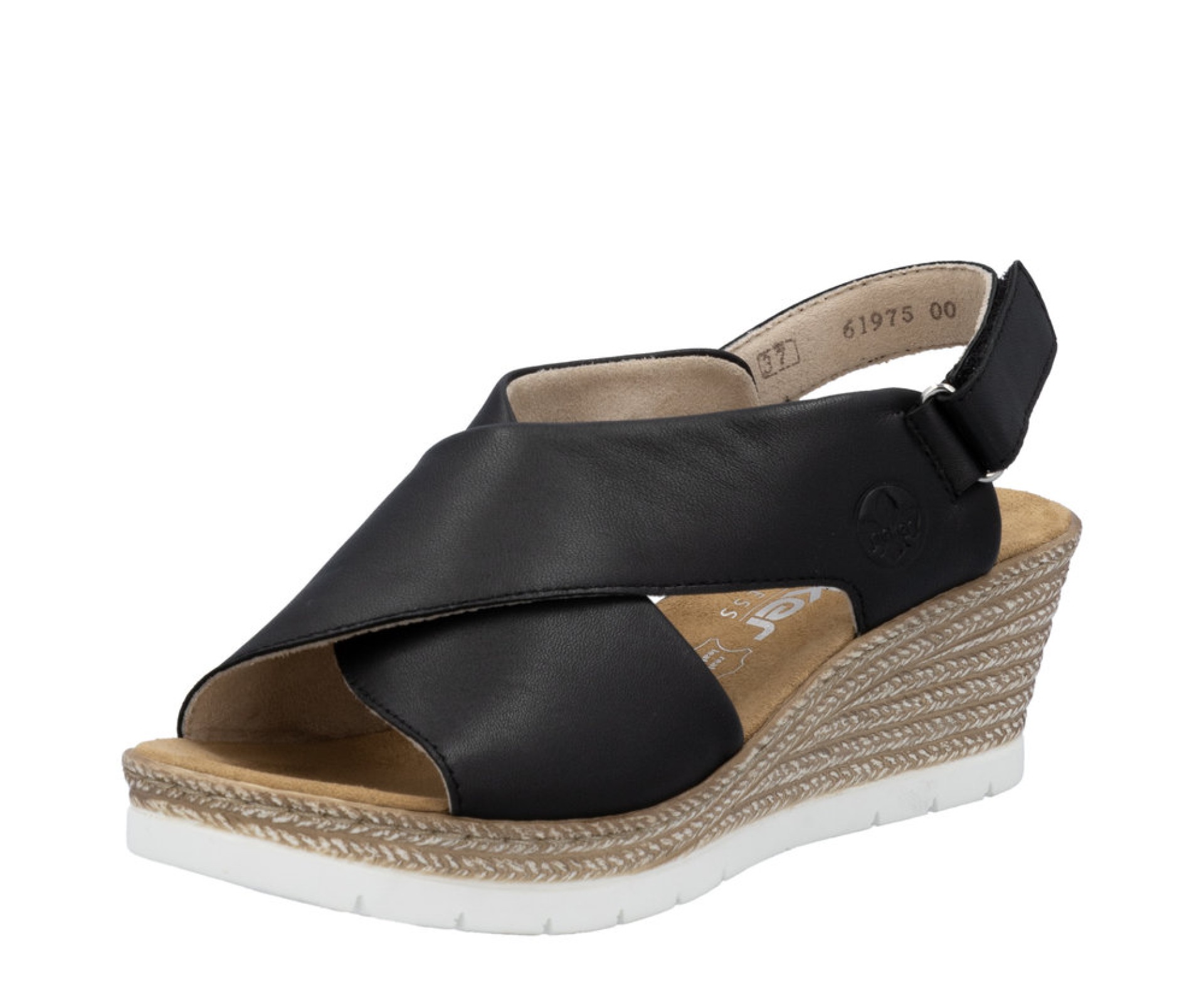 RIEKER fekete telitalpú női bőr szandál 