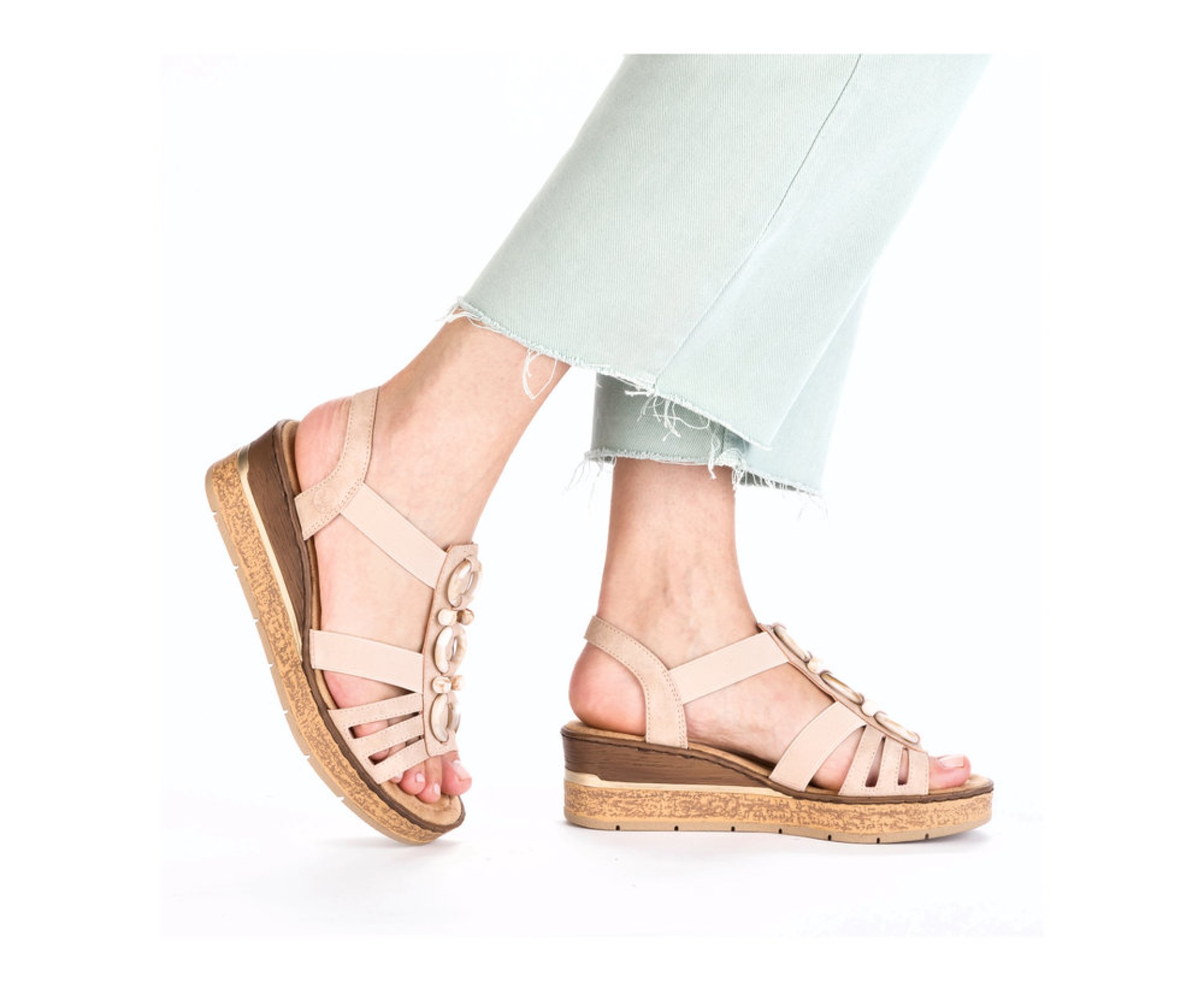 RIEKER róz telitalpú női szandál 