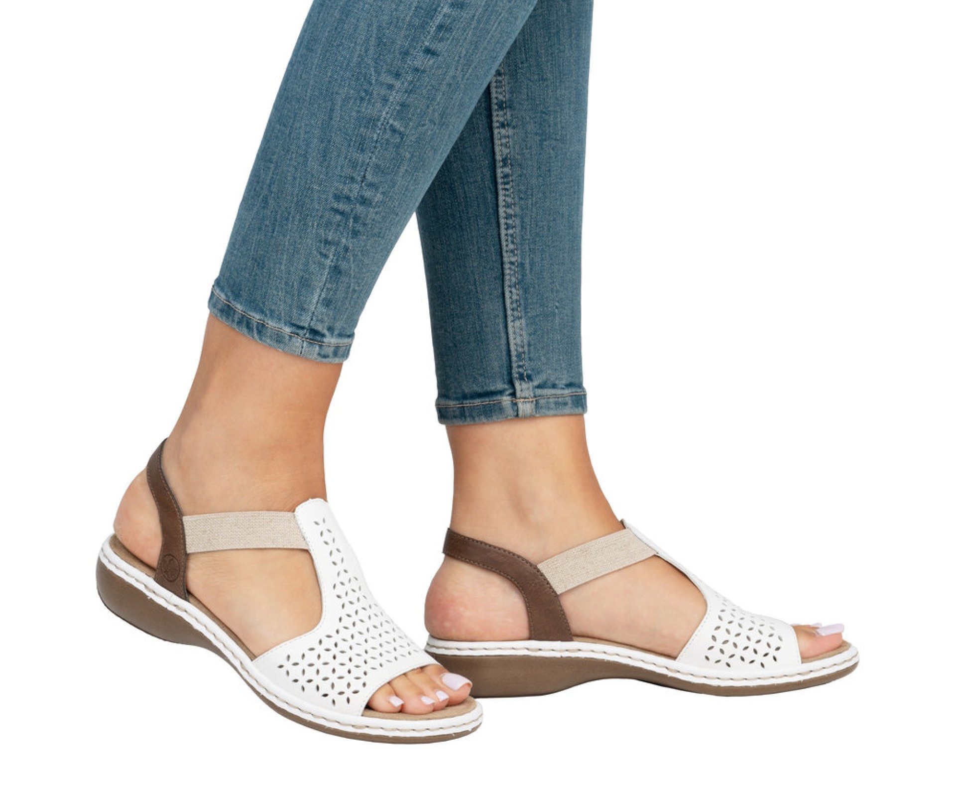 RIEKER fehér női bőr szandál 