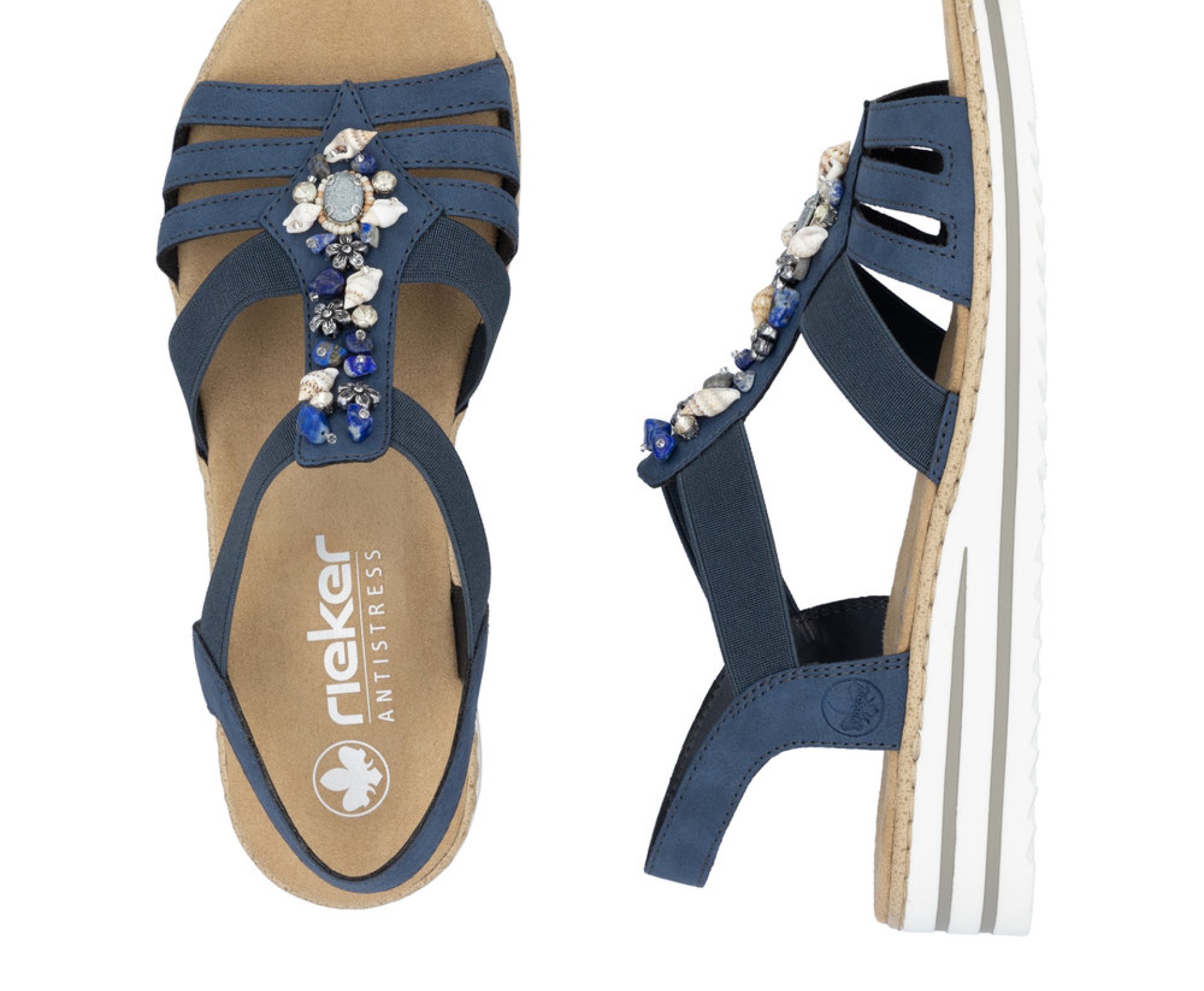 RIEKER kék telitalpú női szandál 