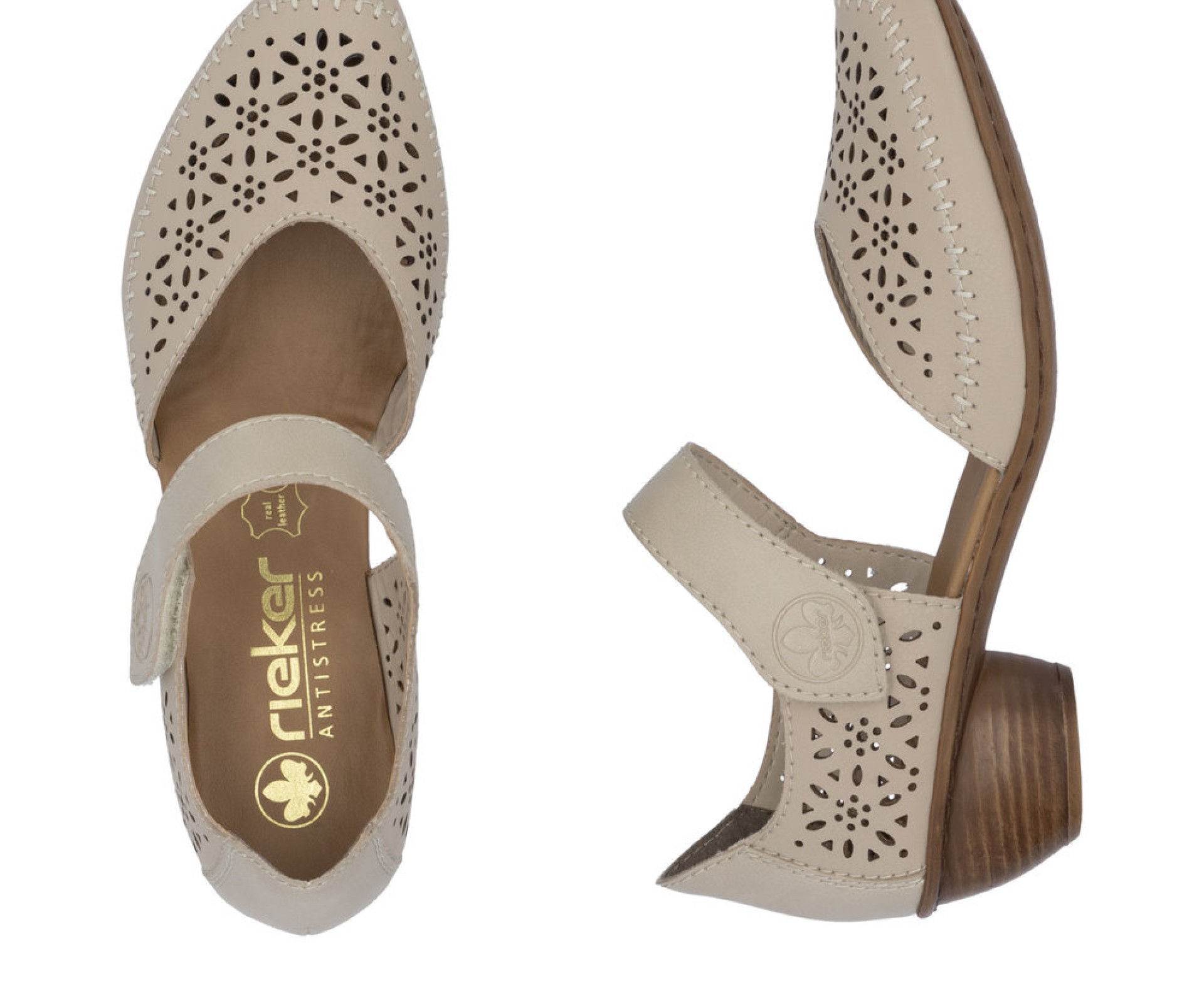 RIEKER női bézs bőr cipő