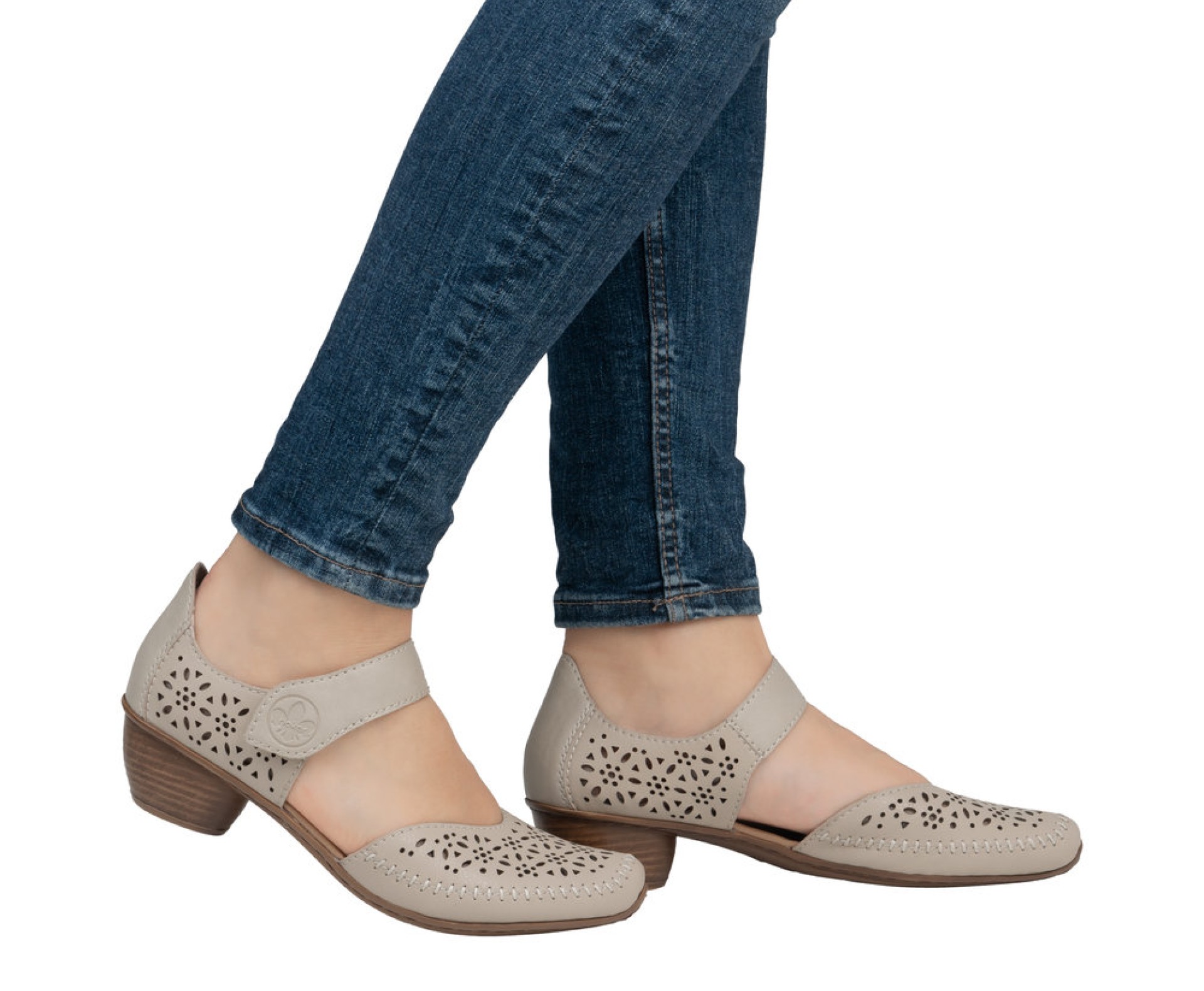 RIEKER női bézs bőr cipő