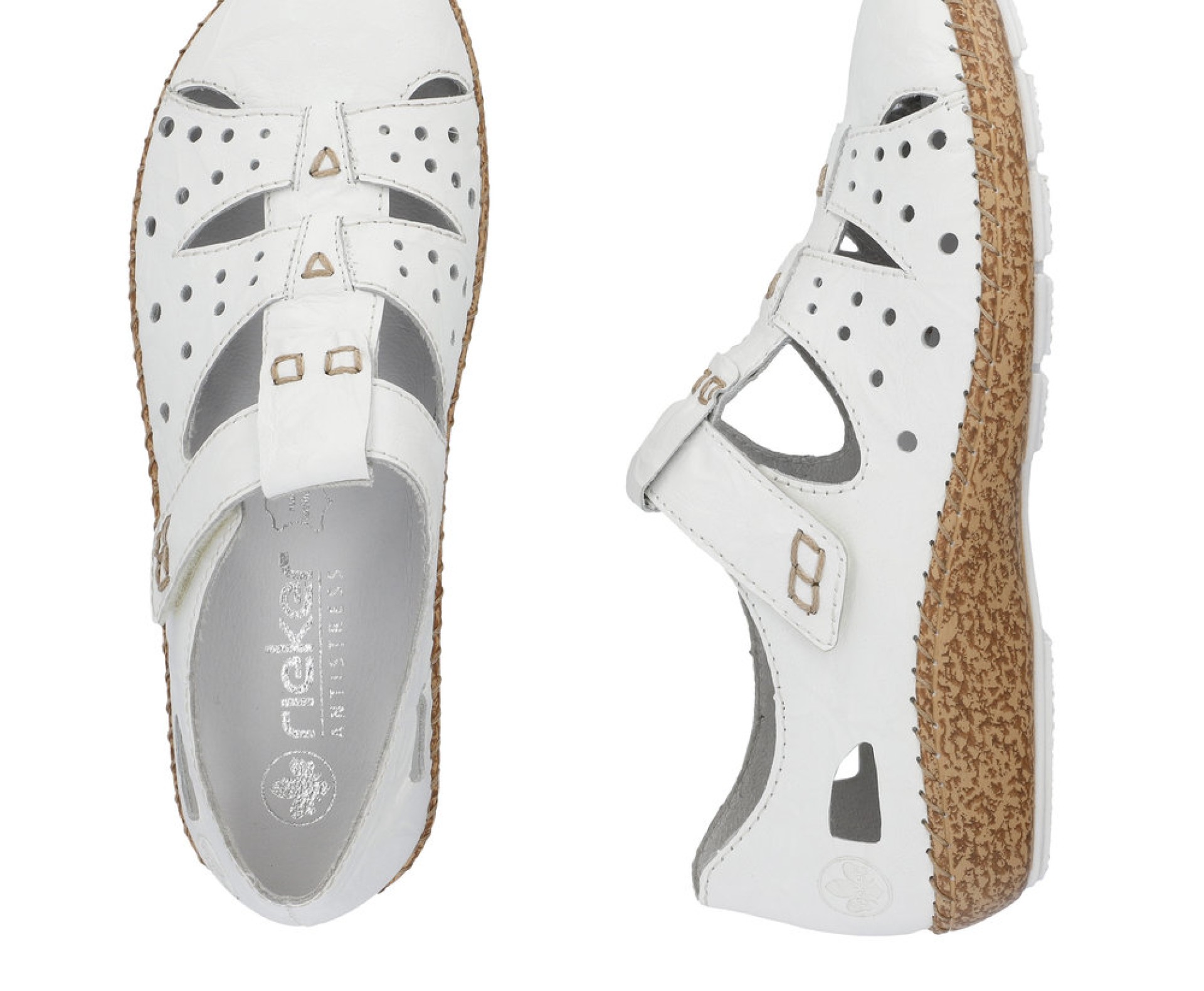 RIEKER fehér női bőr cipő.