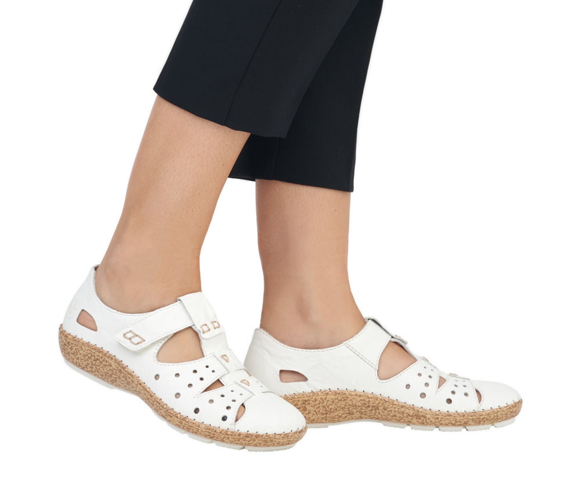 RIEKER fehér női bőr cipő.